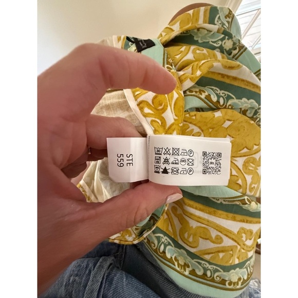 Zara Mustard Yellow Gold Teal Baroque Patterned Trousers size XS - Picture 11 of 11